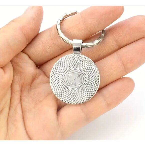 New! Lucky Fortune Cat Glass Cabochon Key Ring Purse Charm - Picture 2 of 3